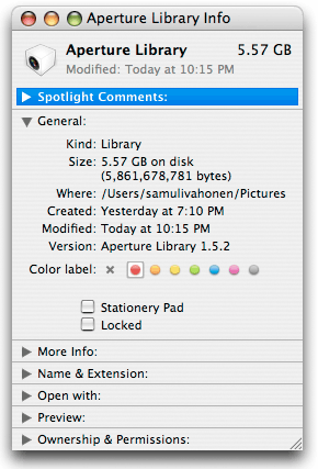 Picture
of properties of Aperture Library
